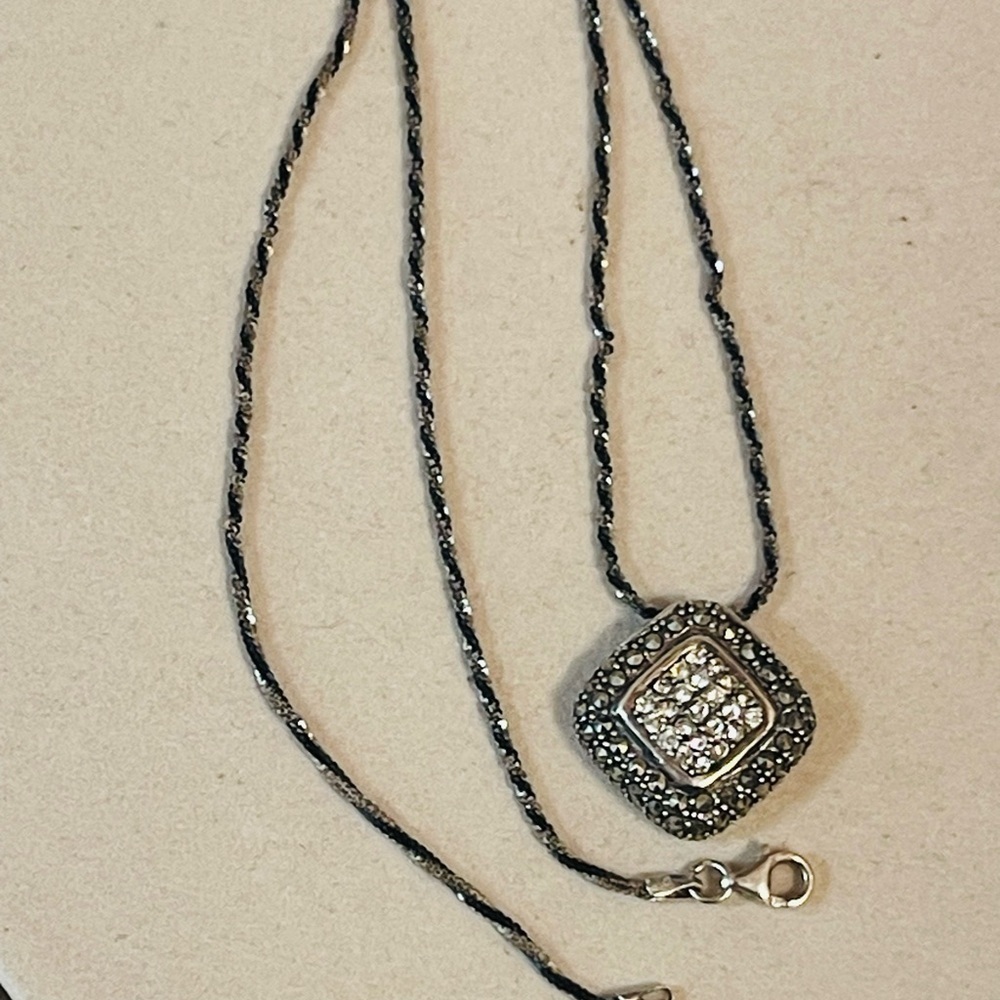 VTg Set Of 2 Sterling Silver Marcasite CZ Pendant / Chain Necklace Sz 17” Italy - Picture 3 of 12